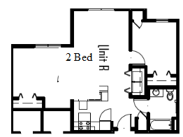 Floor plan for 2 beds, 1 bath, 920 sqft